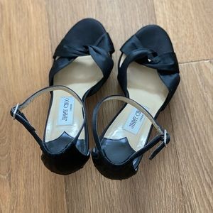 Jimmy Choo Black Satin Ankle Strap Heels 37.5